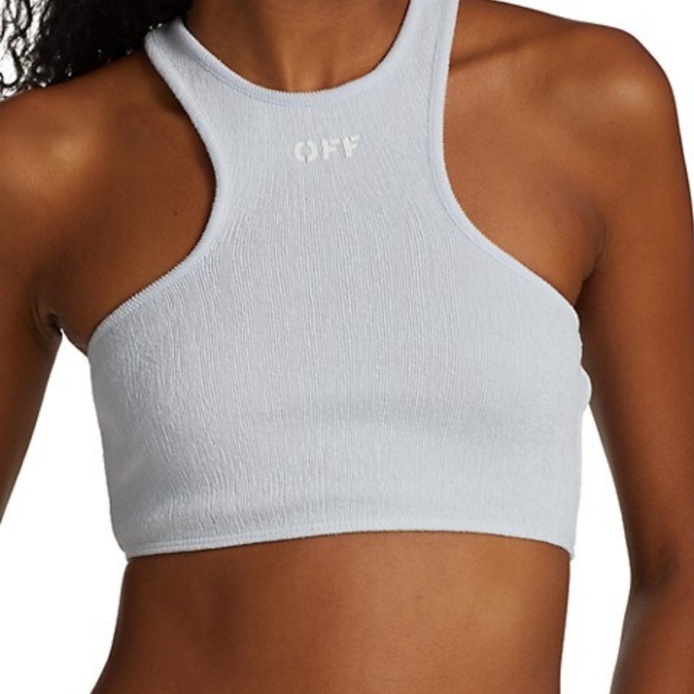 Off-White Ribbed Rowing Cropped Light Blue Top